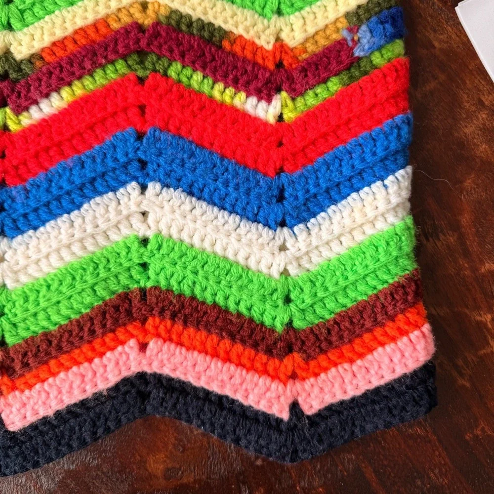 Handmade Afghan‎ Zigzag Crochet Chevron Blanket Multicolor Boho Cozy Throw
